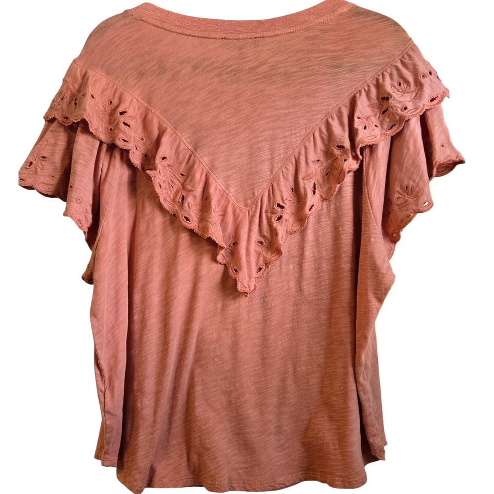 Democracy Womens 2X Boho Fairy Terracotta Eyelet Ruffle Flutter Sleeve Knit Top - Picture 8 of 8